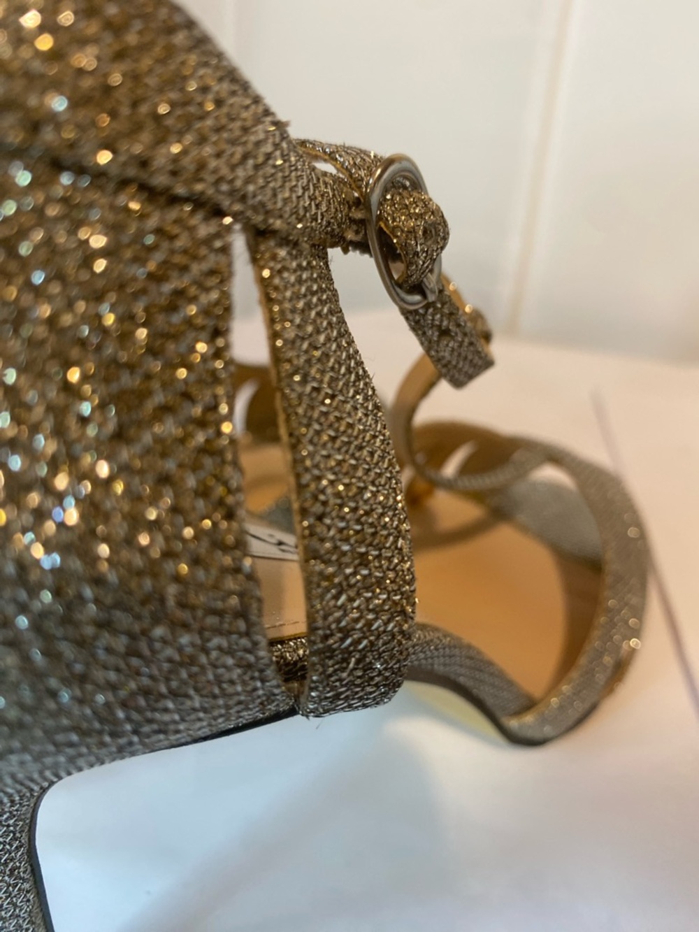 Nina Glitter T-Strap Peep-Toe Heels in Silver - Picture 6 of 16